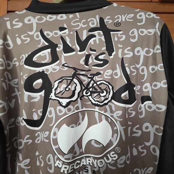 Precaryous Cycling Jersey Mens L Dirt Is Good Brown Black Zip - Picture 13 of 13